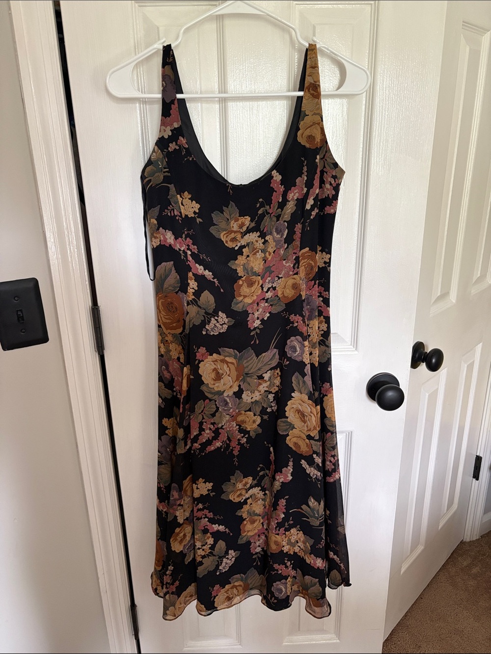 Lauren Ralph Lauren Black Floral Slip Midi Dress